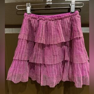 Hanna Andersson Girls Fushia Gold Tulle Pleated Stretch Skirt Size 6-7
